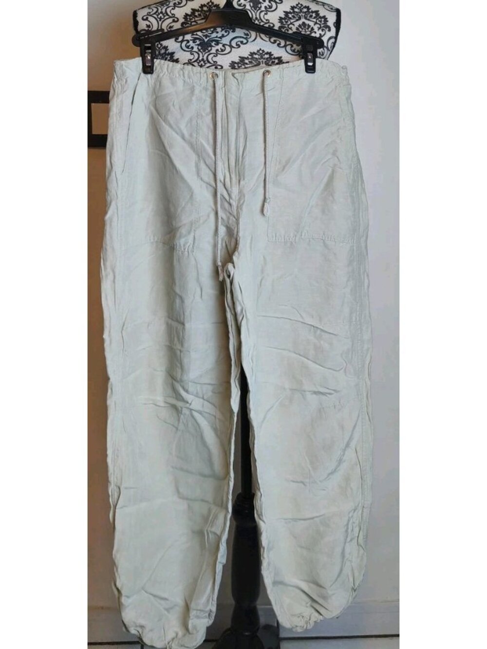 Kith Women Parachute Cargo Pants Cream Linen Lyocell Drawstring S/M
